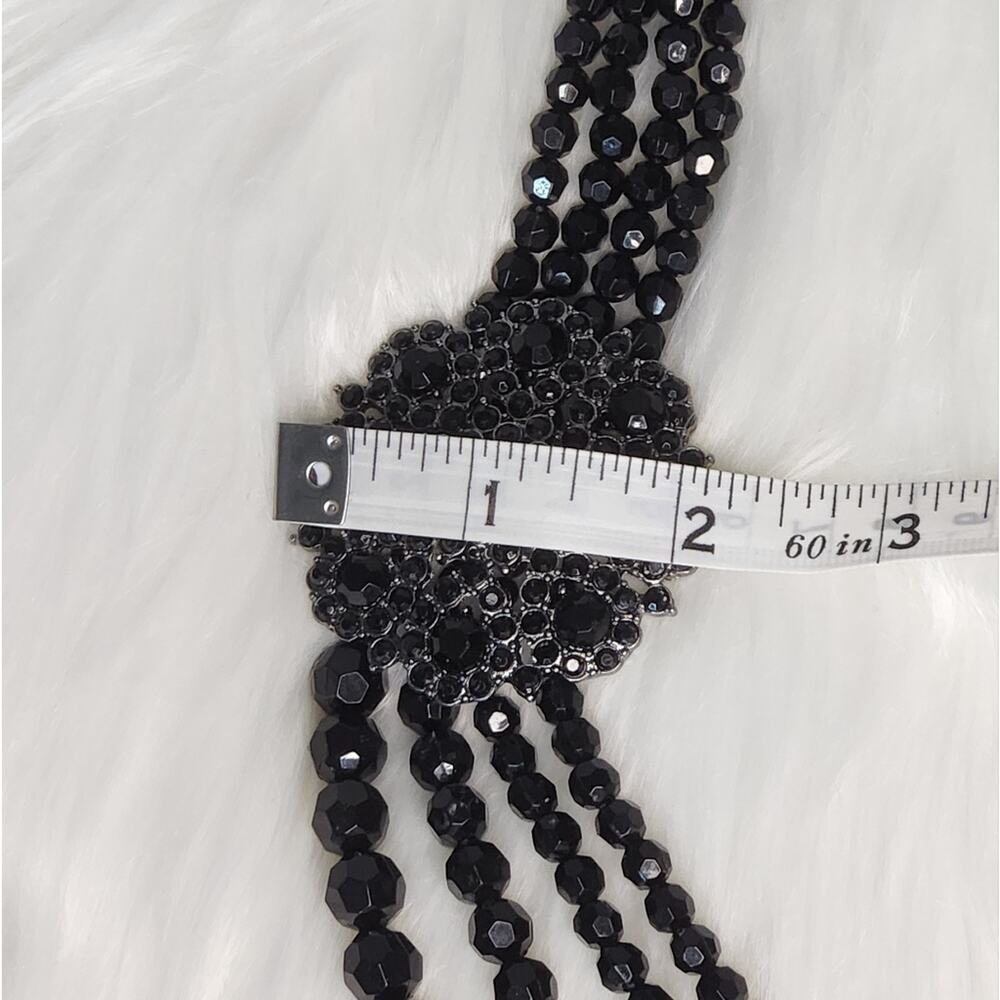 Vintage 4 Strand Black Faceted Bead Necklace Large Flower Pendant Coquette Noir - Picture 4 of 6